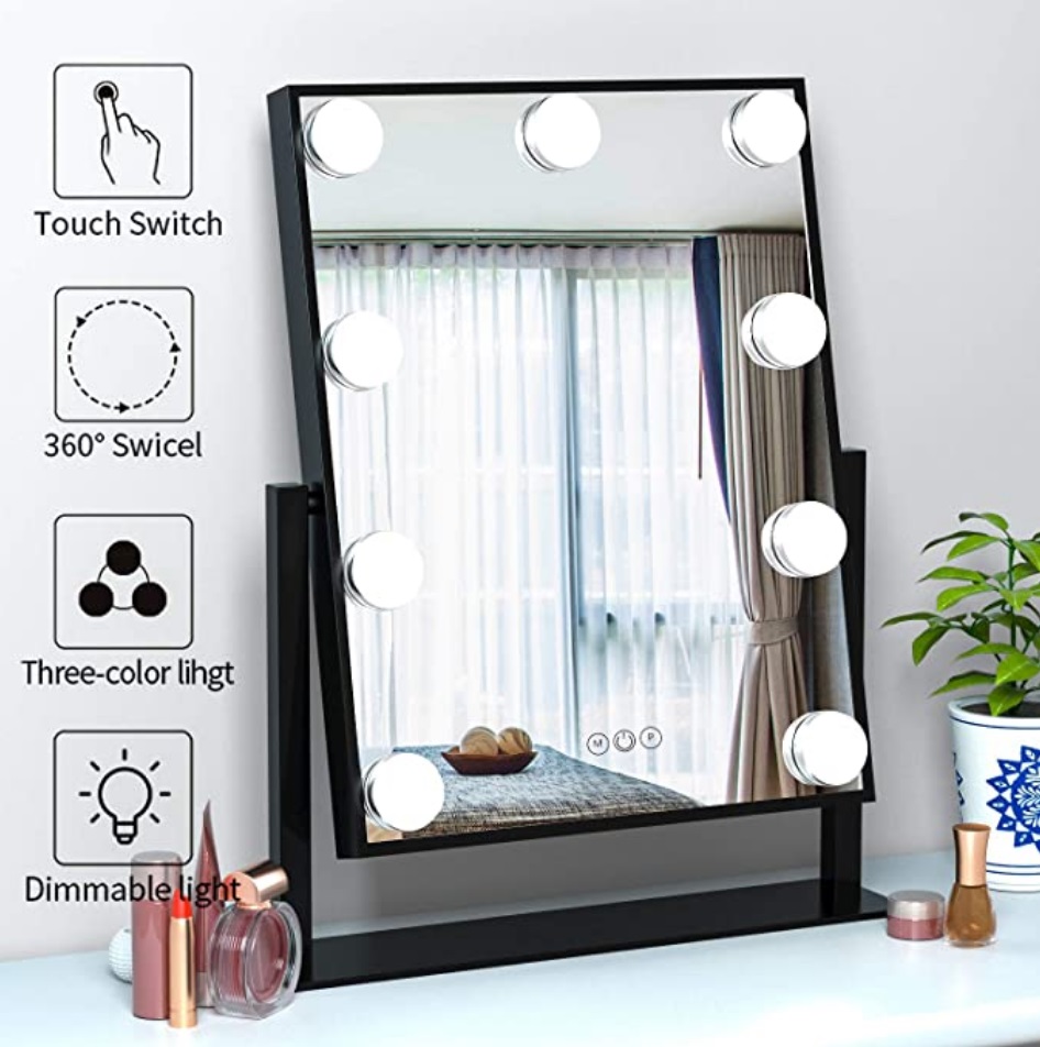 vanity stand mirror with lights