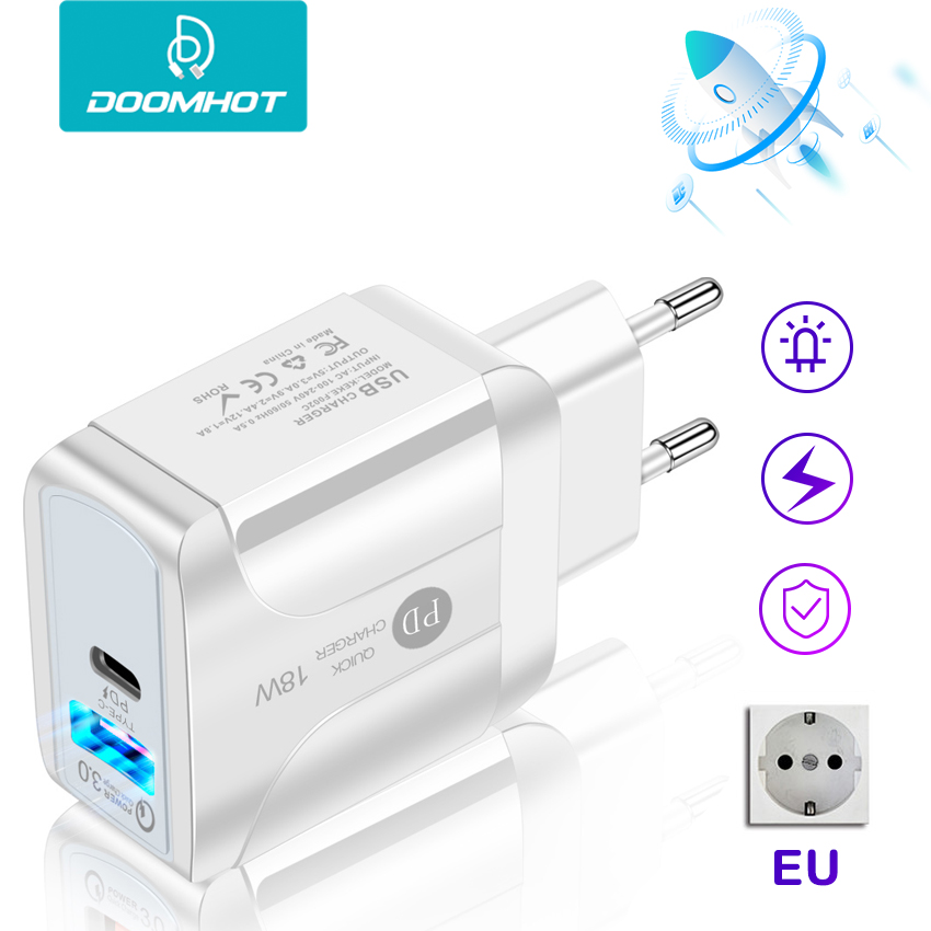 DoomHot Quick อุปกรณ์ชาร์จโทรศัพท์ในรถยนต์ S แท่นชาร์จผนัง Fast USB/ Type-C โทรศัพท์มือถืออะแดปเตอร์ชาร์จไฟ Power Delivery QC3.0 Quick อุปกรณ์ชาร์จโทรศัพท์ในรถยนต์18W สำหรับแผ่นรองโทรศัพท์ Lap ชาร์จ