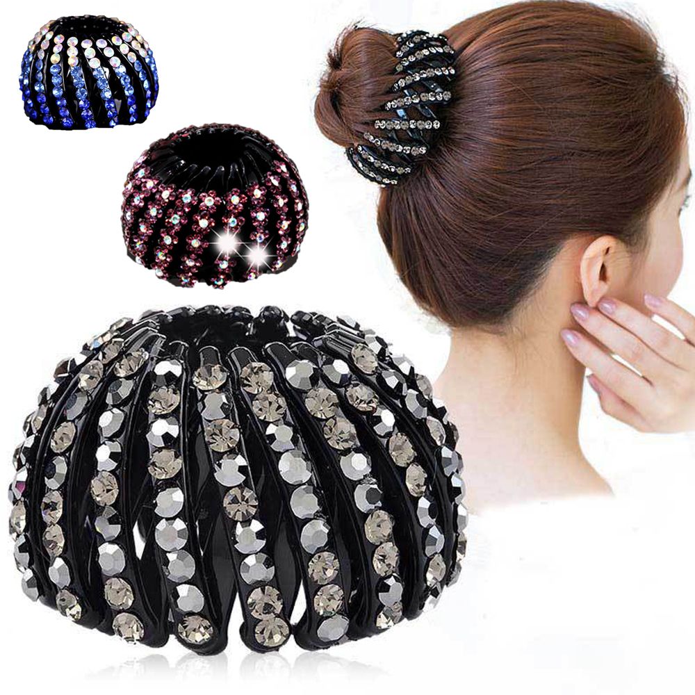 HeadwearผมCurler Roller RhinestoneคริสตัลผมBun Makerหางม้าClampsผมห่อพับBird Nestกิ๊บหนีบผม