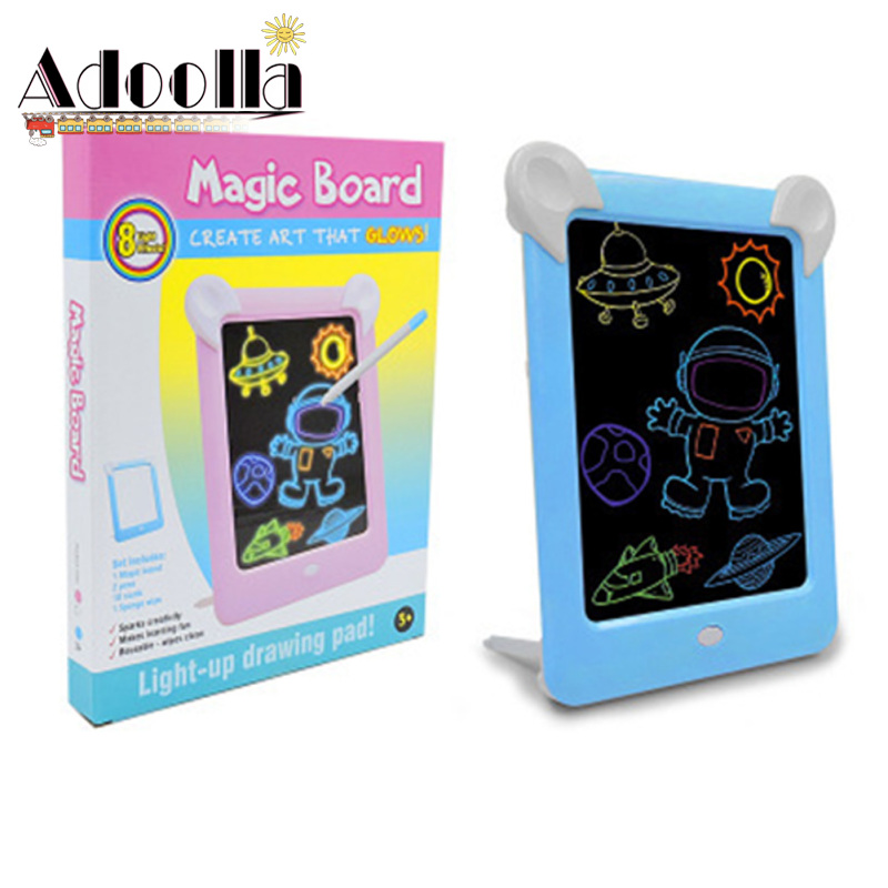 [Ready Stock] Children Painting Doodle Message Board LED Luminous Drawing Electronic Fluorescent Writing Pad led doodle pad led message board