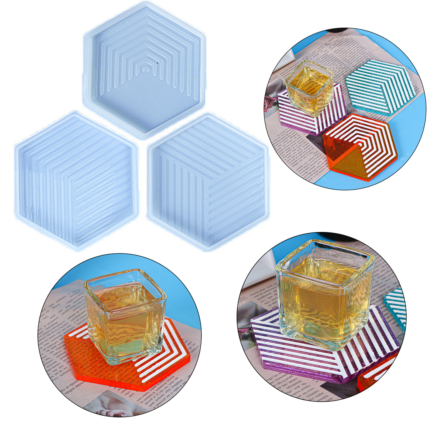HONEYDEWD Handmade Resin Moulds Casting Silicone Tray Mould Geometric Stripe Tea Tray Coasters