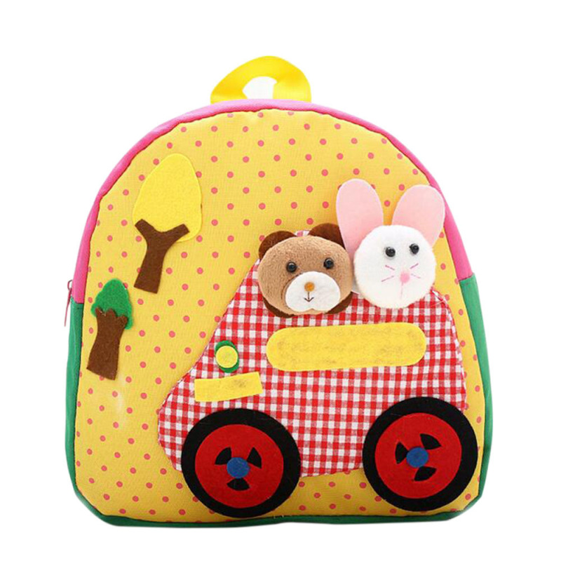 Cartoon Rabbit and Bear Pattern Handmade Kids Child Small Oxford
Cloth Schoolbag School Bag Backpack Yellow