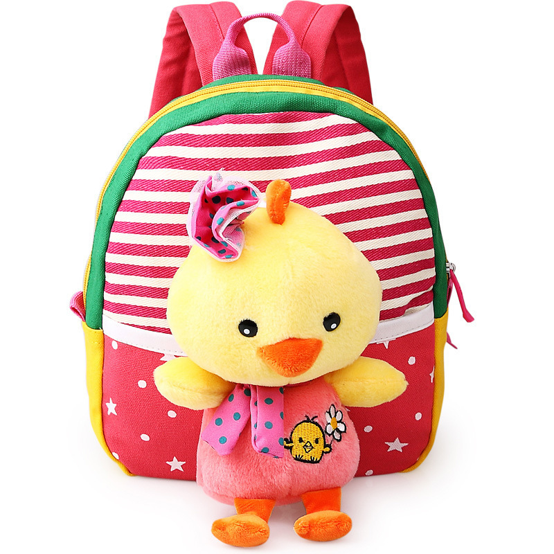 Childrens school bags for boys and girls in kindergarten kids 1-3
years baby bag cute backpack Red chick