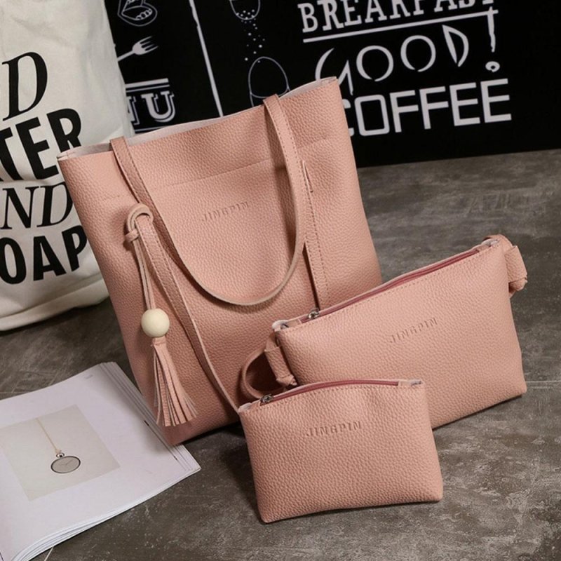 Go Go Store Women New Fashion PU Wallet Purse Tote Three-Piece Cosmetic bag Bag Handbag Pink - intl
