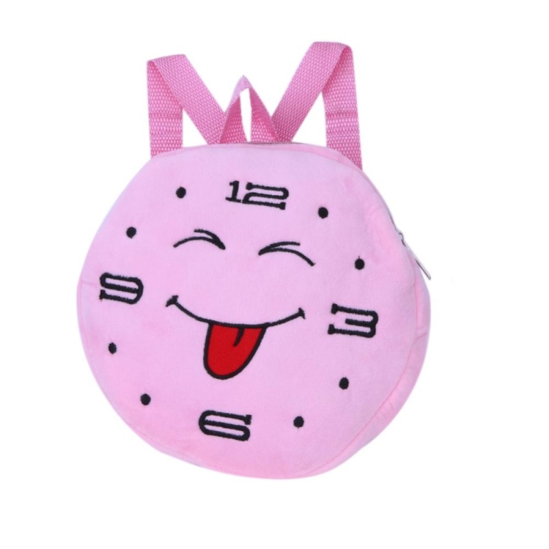 Kindergarten Children Round Emotion Kiss Peach Heart Embroidery Backpack(Pink) - intl