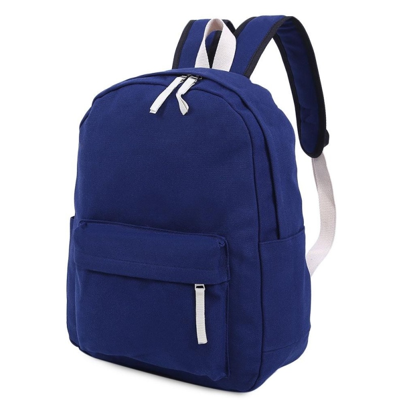 Solid Color Canvas Schoolbag Backpack - intl