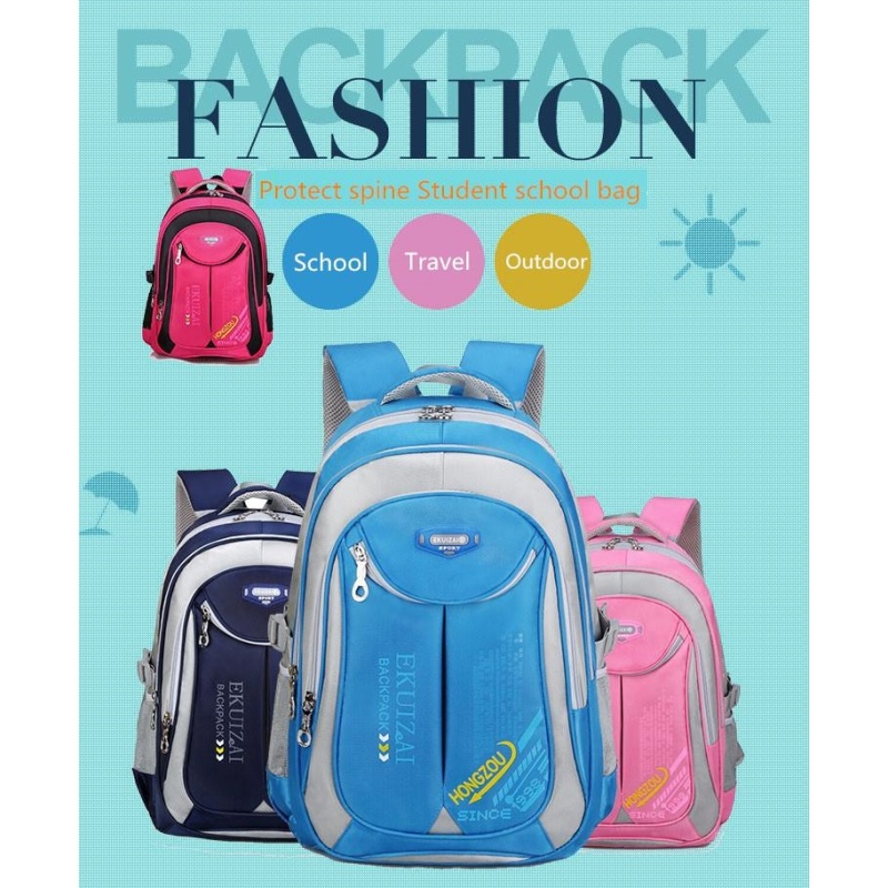 Student Kids School Bag Large Capacity Waterproot Protect The Spine Backpack Back To School ( Sky Blue Large Size ) - intl