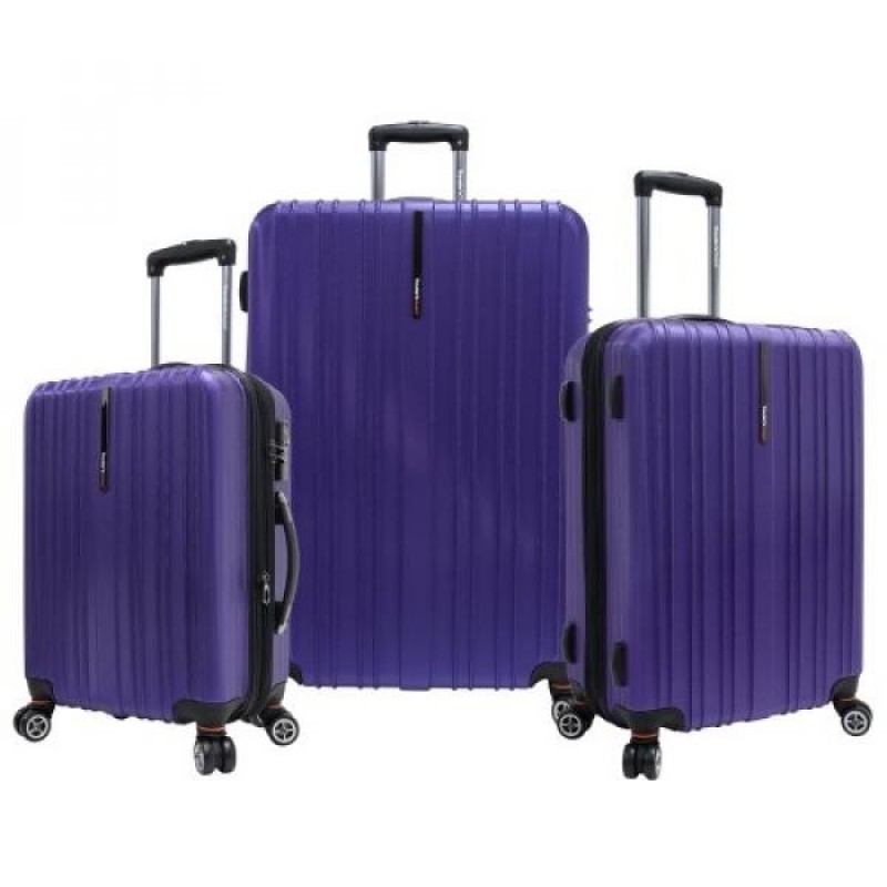 Traveler’s Choice Tasmania 100% Polycarbonate Expandable 8-Wheel Spinner 3-Piece Luggage Set with Diamond Cut Texture Finish - Purple - intl