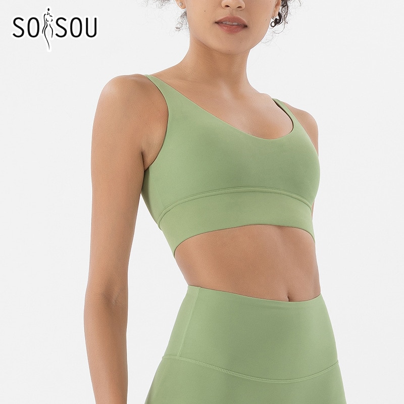 SOISOU Áo Ngực Nylon Mới Áo Ngực Thể Thao Bó Sát Cho Nữ Đồ Lót Nữ Tập Yoga Thể Dục Áo Ngực Nữ Có Đệm