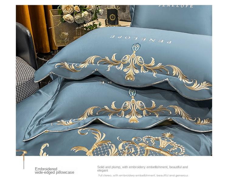 ◇ Liaozhe Set lenzuolo in cotone con ricamo di alta gamma in stile europeo e copripiumino montato in Tencel