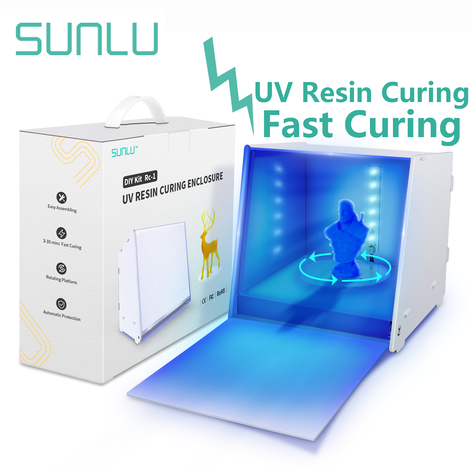 Cke CW】SUNLU Nhựa UV Chữa Máy Nhanh Cho LCD DLP SLA 3D Máy In Các Mặt Hàng Nhựa UV Chữa Hộp với 405 NM UV LED Đèn Hẹn Giờ Điều Khiển