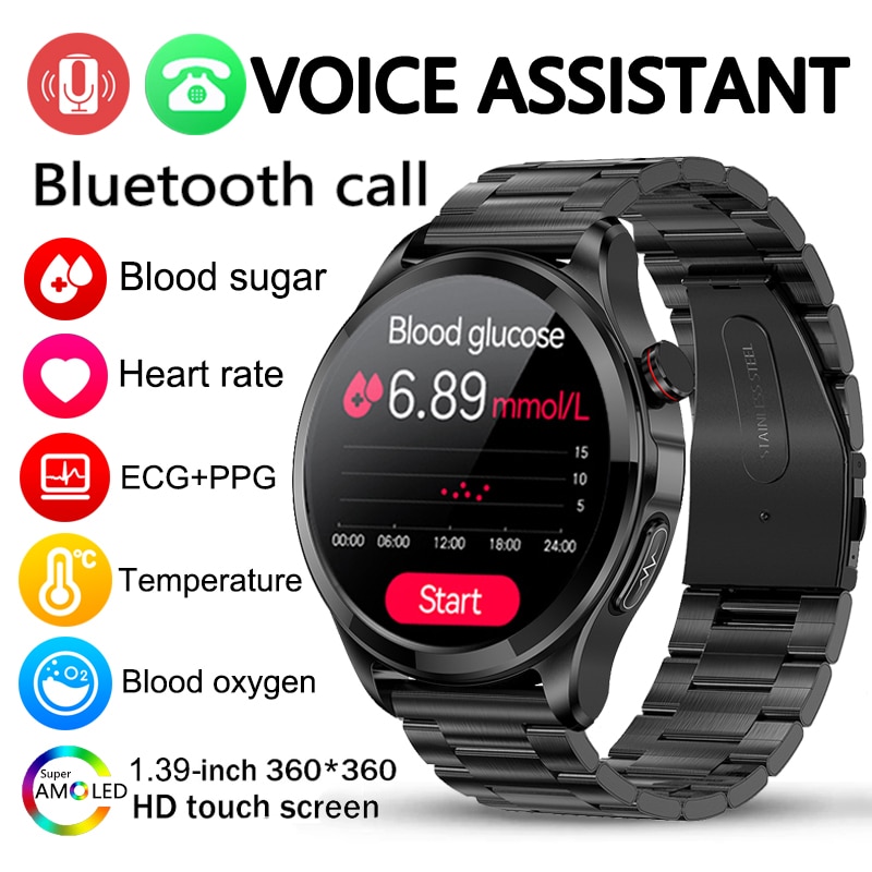 2023 lượng đường trong máu ECG + PPG Đồng hồ thông minh Nam Giới Cuộc gọi bluetooth hồng ngoại tự động nhịp tim oxy máu huyết áp đồng hồ sức khỏe