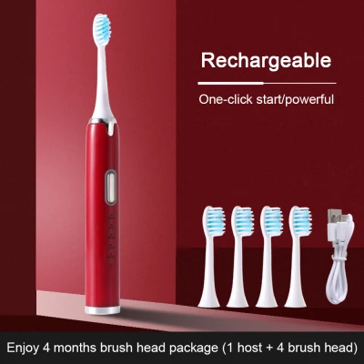 【COD】【Fast delivery/on sale】5 Modes Powerful Ultrasonic Sonic Electric Toothbrush USB Rechargeable Waterproof Electric Toothbrush Soft-bristled Toothbrush Heads Can Wash White Teeth Brush with 4 Brush Heads (2)