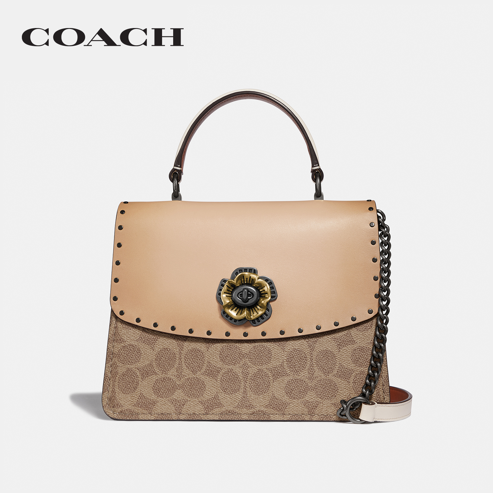 coach parker 18 in signature canvas with rivets