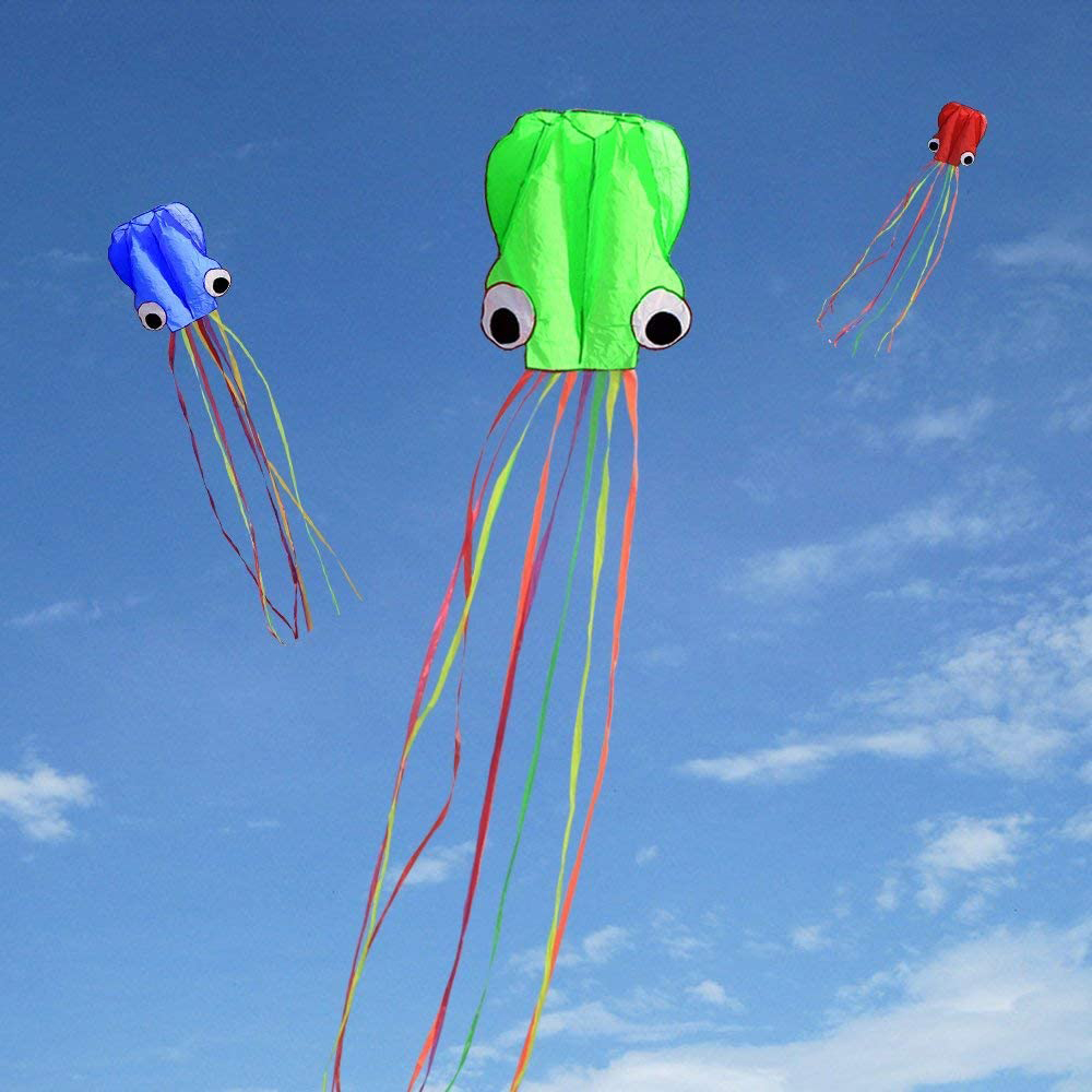 TRTEWWS กลางแจ้งของเล่นผู้ใหญ่เด็ก Flying String ยาว Tail Kite 4M ขนาดใหญ่ Octopus สัตว์ Kite 3D ว่าวปลาหมึกว่าวปลาหมึกว่าวลอยได้