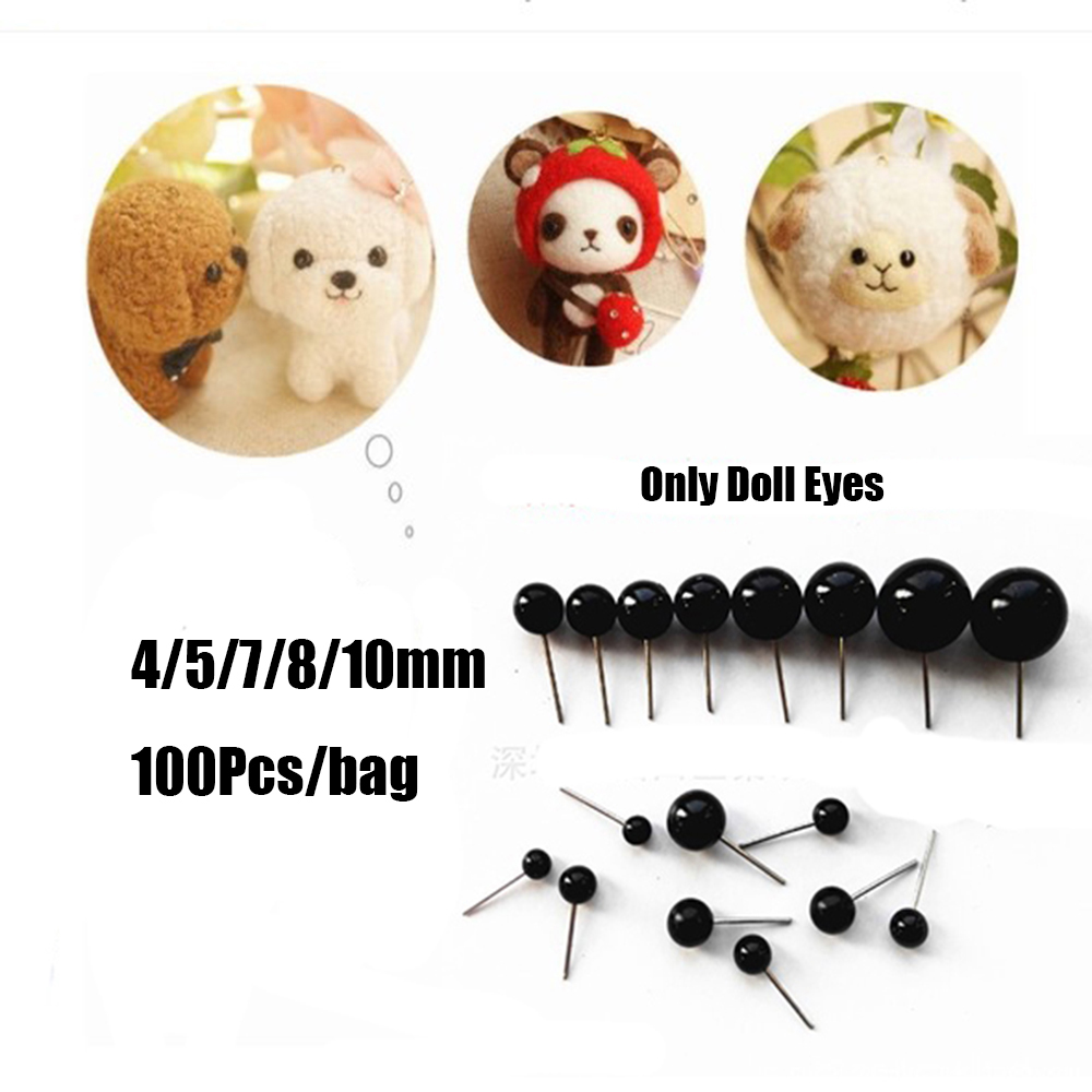 MENGLIANG 100pcs/Bag Christmas Gift 4/5/7/8/10mm Plastic Wholesale Animals Puppets making Bears Needle Felting Dolls Accessories Black Glass Eyes