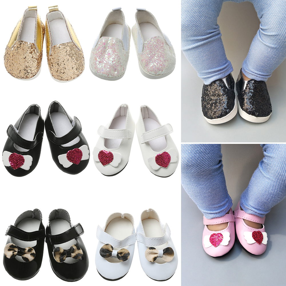 SOUMNS SPORTS 7cm Best Presents Toys Doll Accessories Mini Clothes Sequin Casual Shoes Doll Shoes Bow Leopard Leather Shoes 18 Inches Doll