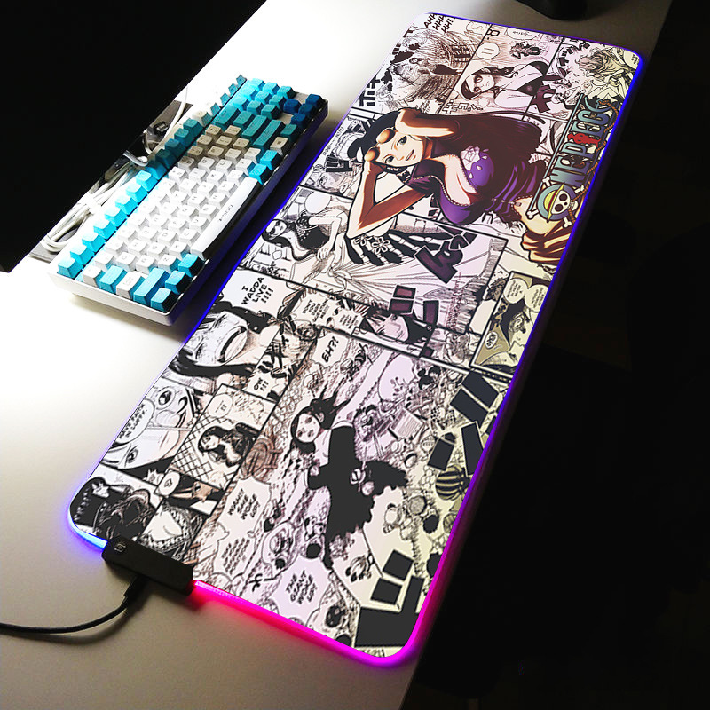 Custom One Pice RGB เมาส์สำหรับเล่นเกมส์แผ่นรองเมาส์เบาะรอง Anti-Slip XL คีย์บอร์ดโต๊ะแผ่นรองเมาส์สำหรับแล็ปท็อป LED Mousepad
