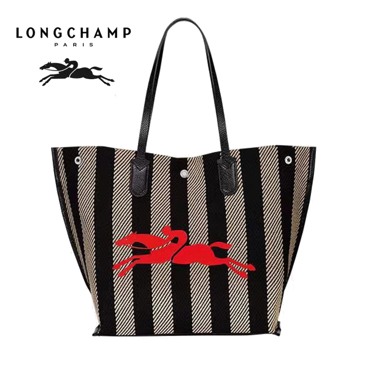Longchamp chính thức cửa hàng túi 10090HXS005 mới màu hồng sọc túi xách cộng với kích thước dài xử lý đơn vai túi 2023