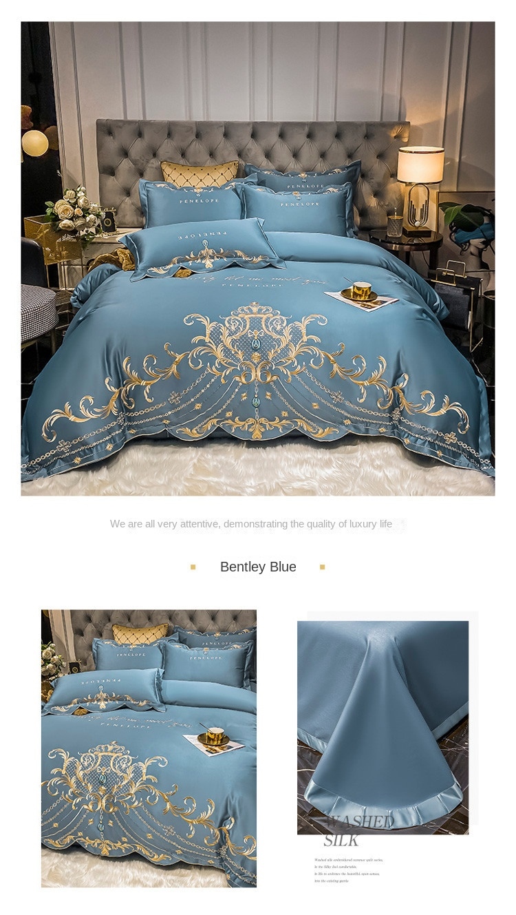 ◇ Liaozhe Set lenzuolo in cotone con ricamo di alta gamma in stile europeo e copripiumino montato in Tencel