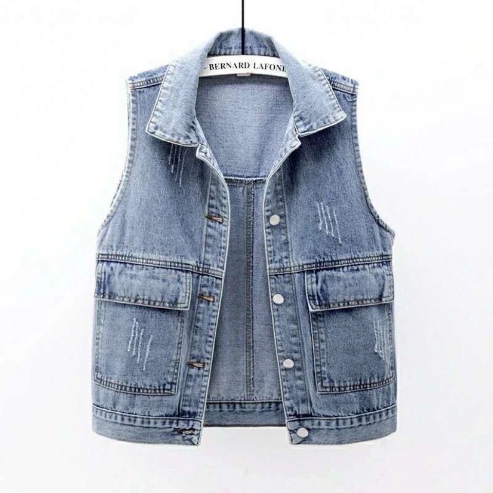 Áo gi lê denim áo gi lê không tay dáng rộng ngắn 2021 cho nữ áo khoác thời trang hàn quốc áo ghi lê