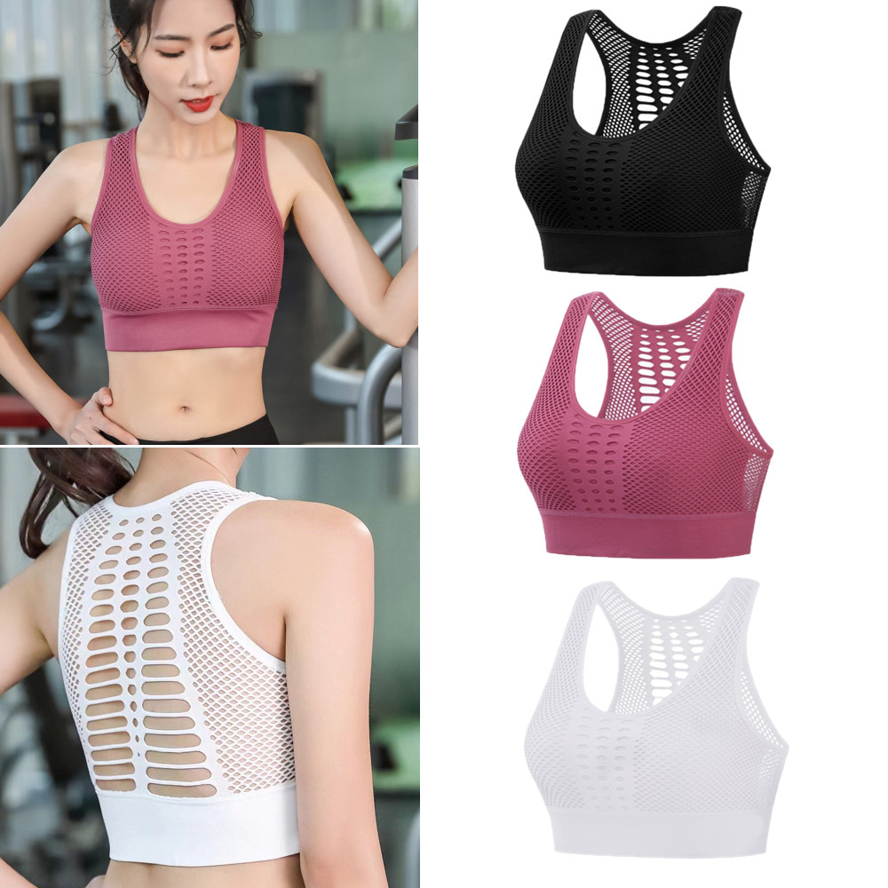 LJ5FD14O Workout Shockproof Yoga Push Up Seamless Women Sports Bra Wireless Front Padded Vest Support Top