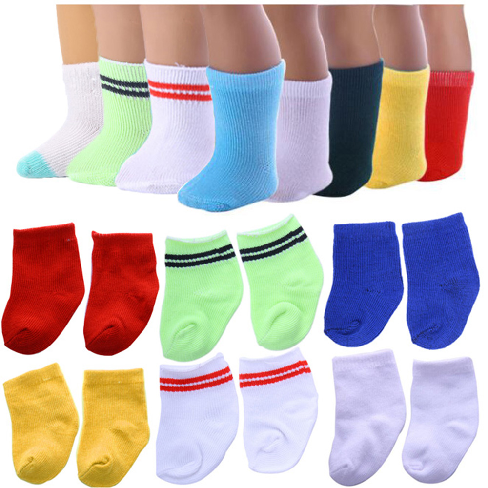 XIANT06969 1 Pair Colorful Dollhouse Accessories Playing House Toys Baby Clothes Sports Stocking Doll Wear Mini Socks Fit 18 Inch/43cm