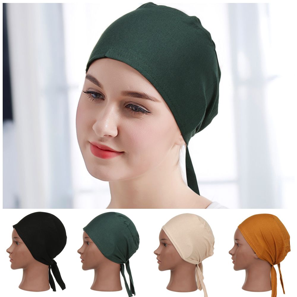 PSU1สีทึบ Bandanna Headscarf มุสลิมหมวกผู้หญิง Underscarf ฮิญาบยืดหยุ่นผูก Turban หมวกผ้าฝ้ายสตรี