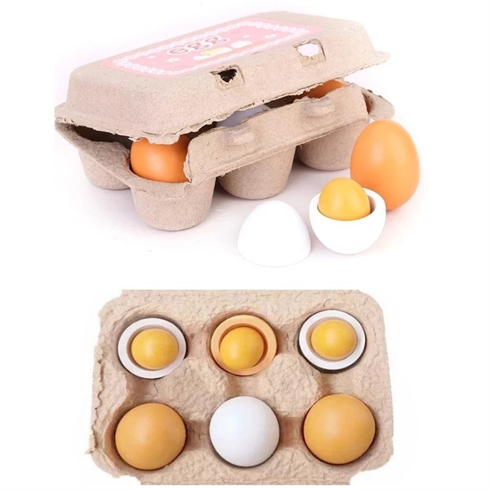 YIMO97 6Pcs Easter DIY Toys Pretend Play Yolk Wooden Eggs Set Wood Food
