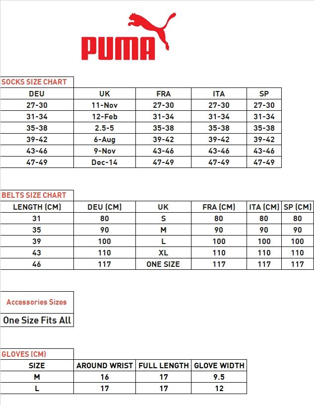 puma short size chart