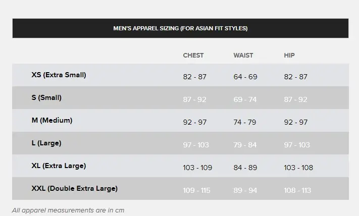 new balance shirt size chart