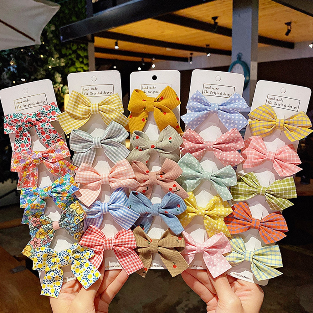 DAOQIWANGLUO 5Pcs /Set Sweet Cute Bowknot Plaid Print Hair Clips Headwear Children Hairpins Barrette Hairpin