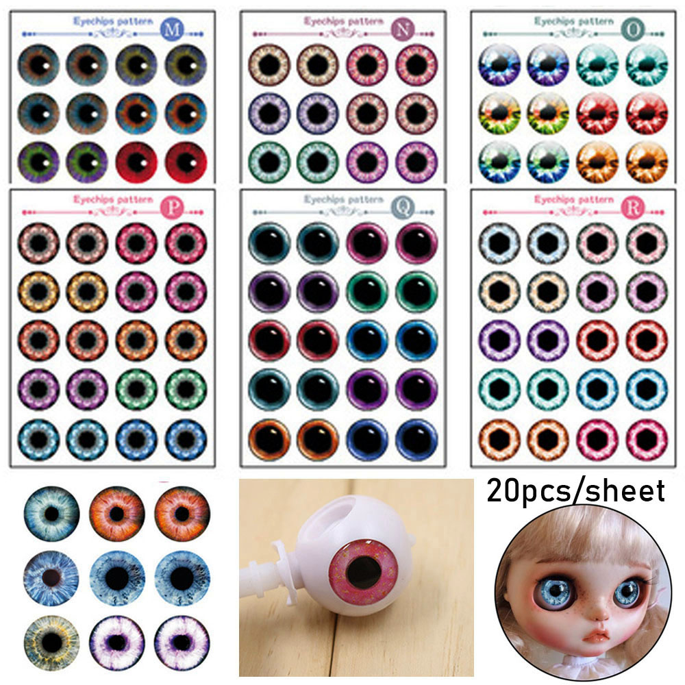 TEENIE WEENIE SPORTS 20pcs/sheet 14mm Funny Eyeball Accessories Thin Glass Paper Transparent Doll Eyes Dolls Eyechips Pattern Eye Chips