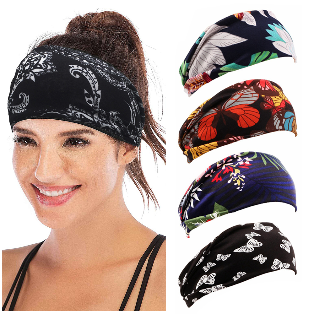 LUAN300603 Boho Print Stretchy Running Fitness Headwear Sports Turban Women