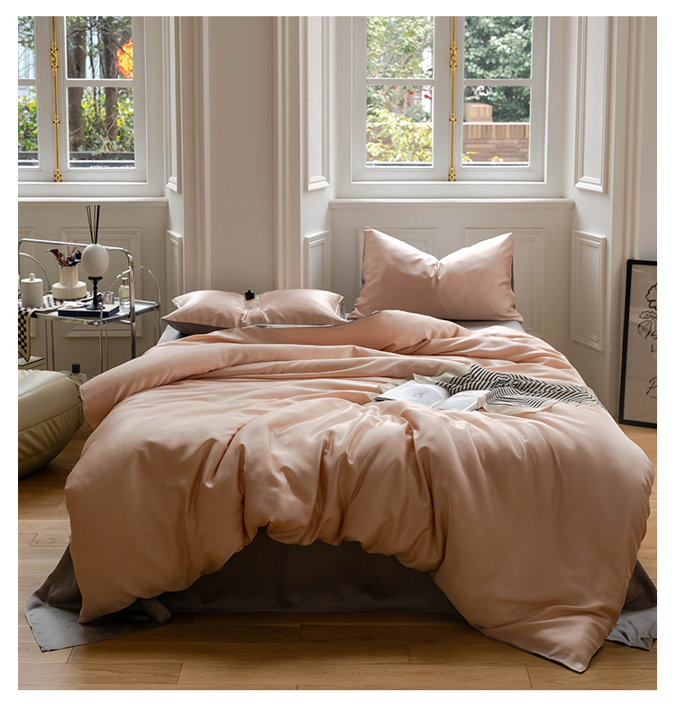J6DA Light Luxury 60 Tencel Solid Color Bed Sheet Four-Piece Set Cold Wind Ice Silk Quilt Cover Summer Silky Quilt Single Bed