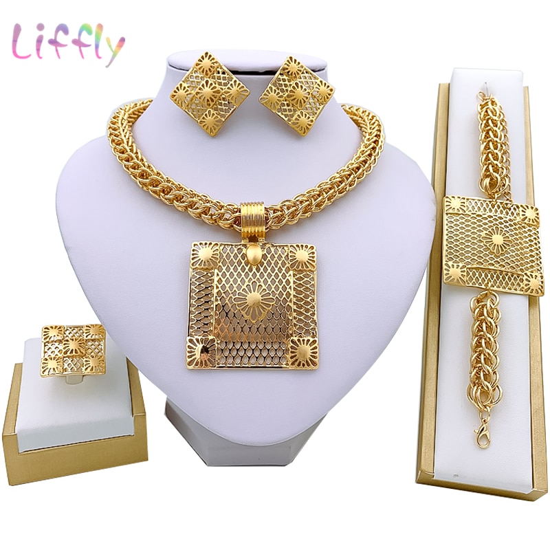 Liffly bộ trang sức dubai cho nữ bộ trang sức vòng cổ lớn n hạt trang sức trang phục đám cưới cô dâu nigeria