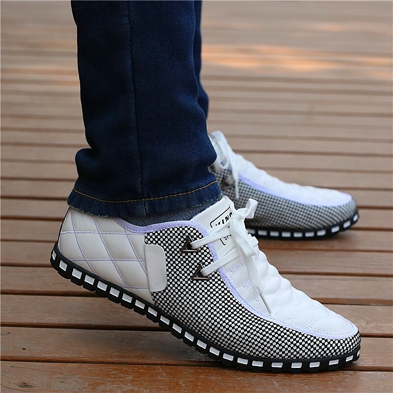 Men Leather Shoes Autumn Men s Casual Shoes Breathable Light Weight White