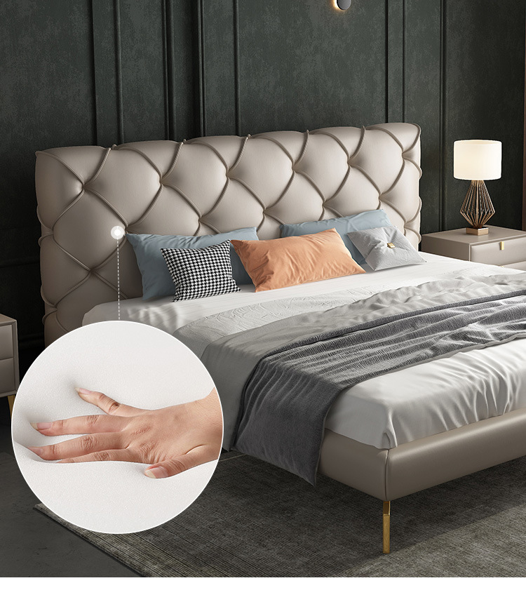 Italian Minimalist Leather Bed Modern Simple and Light Luxury Advanced Bed Master Bedroom Double Bed 1.8 M High End Atmosphere Marriage Bed · v3