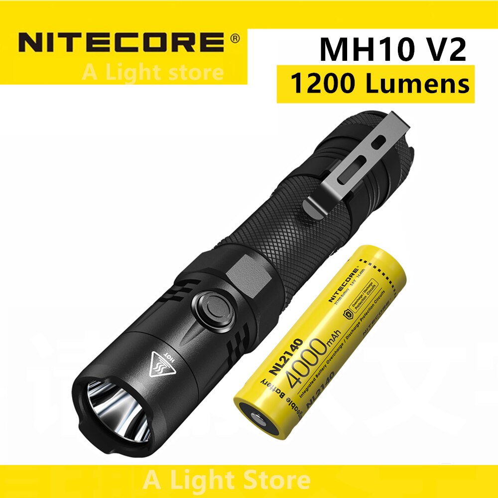 NITECORE MH10 V2 Flashlight LED 1200 Lumens USB-C Rechargeable Dual Fuel EDC self defense Torch with NL2140 4000mAh Battery Flashlight - ยี่ห้อ Nitecore ราคา 2,815 บาท*ส่งฟรี