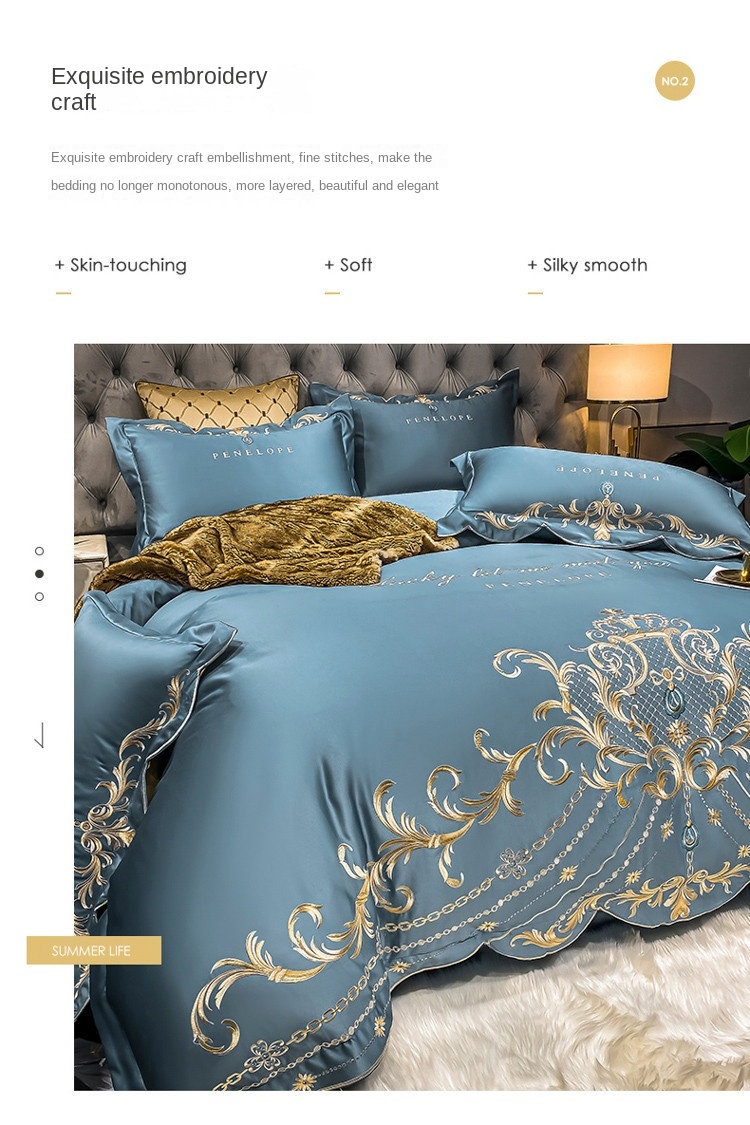 ◇ Liaozhe Set lenzuolo in cotone con ricamo di alta gamma in stile europeo e copripiumino montato in Tencel