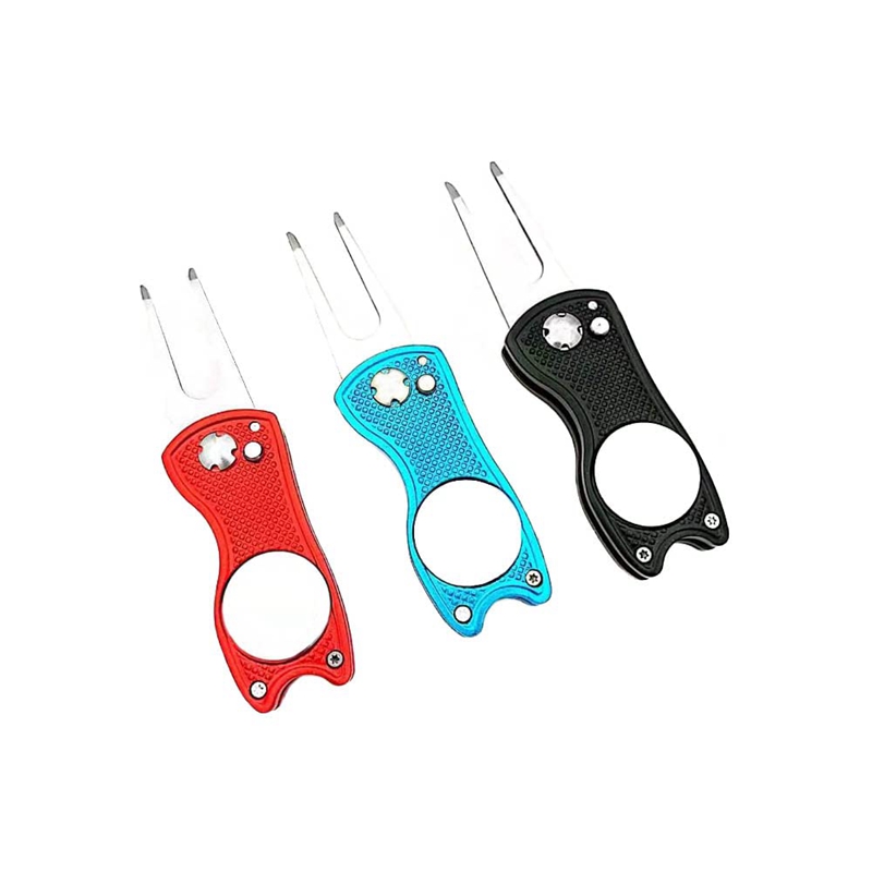 Golf Repair Divot Tool Stainless Steel Foldable Golf Repair Tool ,Removable Magnetic Golf Ball Marker Pack of 3