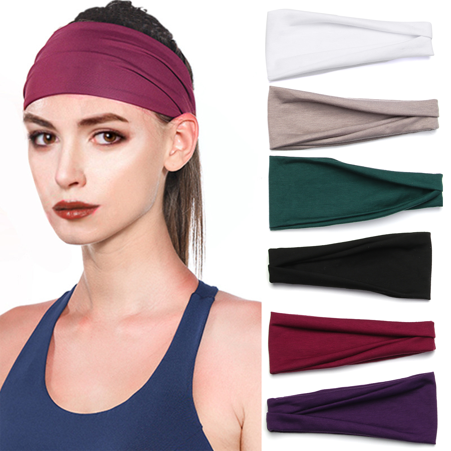 NARGANG89 Fashion Soft Exercise Yoga Workout Headbands for Women Solid Headbands Sweat Headband Sweat Wicking Hair Bands