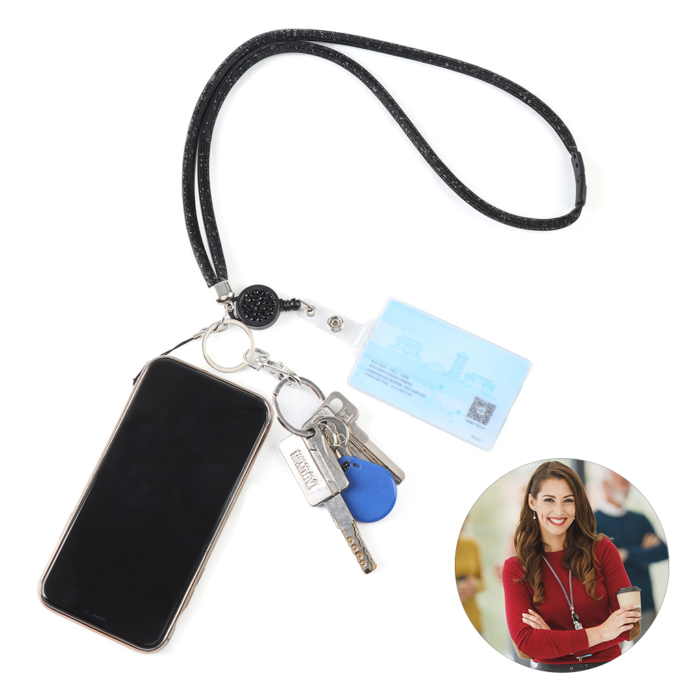 FANGCU272 Nylon Card Holder Bling Crystal Cell Phone Strap Neck Strap Safety Clasp Badge Holder ID Card Lanyard