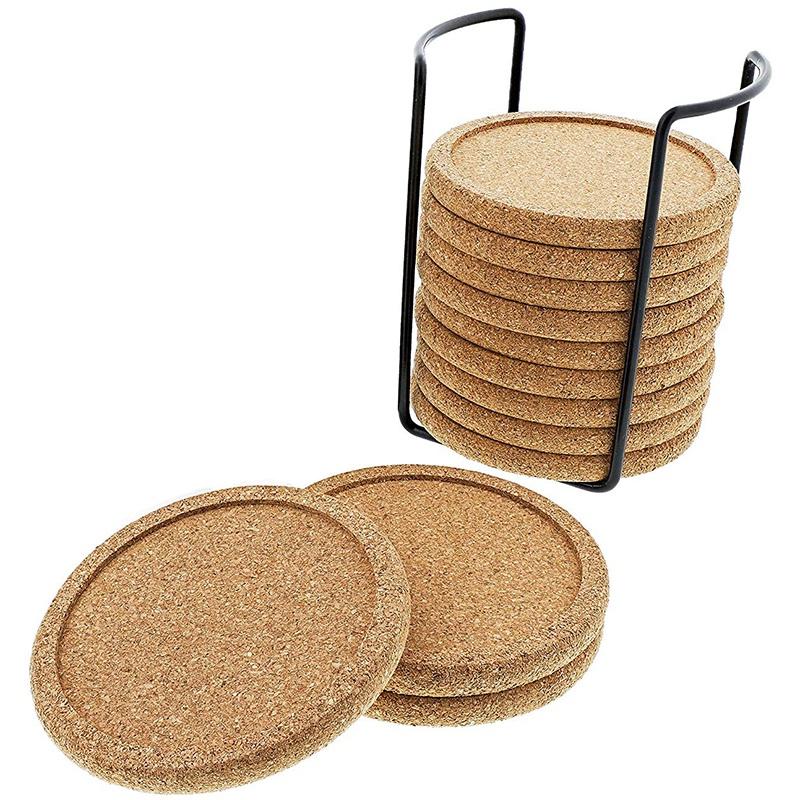 Round Cork Coasters For Drinks,With Metal Holder Storage Caddy