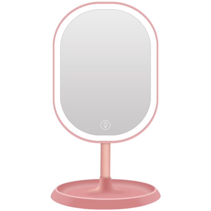 1 LED Light Desktop Makeup Mirror USB Rechargeable 180 Degree Free Rotation Portable Press Screen Switch Dimming