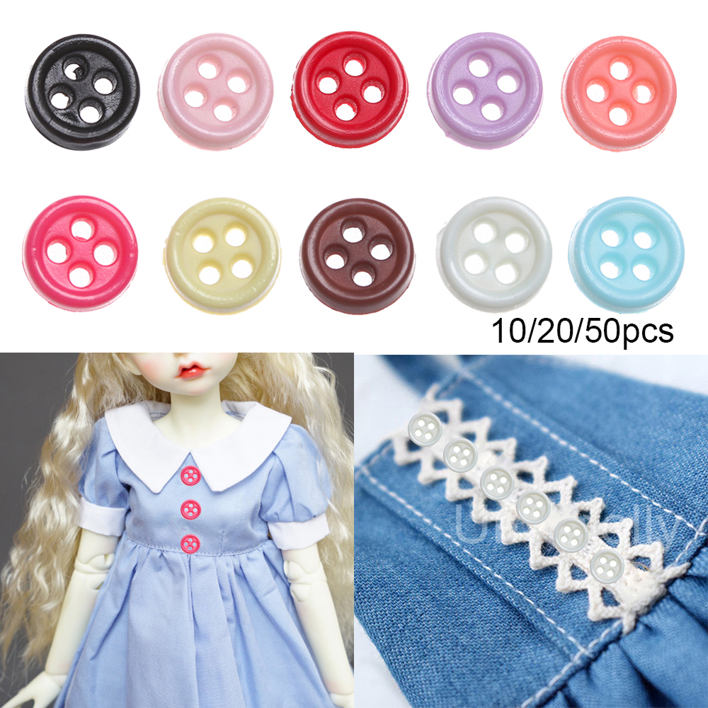 WEEHEJU33 10/20/50pcs Girl Gift Clothing Buckles 6mm 4 Holes Mini Doll Buttons Round Buckle DIY Sewing Accessories Plastic Button