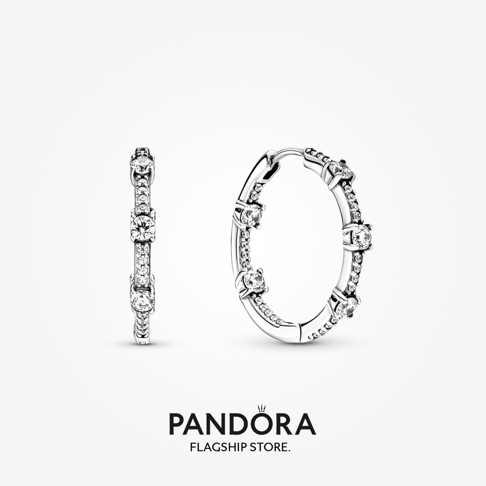 2023 New Original Pandoras Sparkling Pavé Bars Hoop Earrings