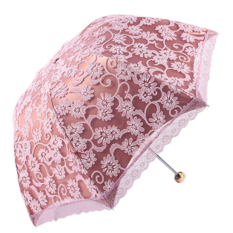 Ladies Lace Parasol Umbrella UV Protection Sun Shade UPF 50+ Lightweight Folding Umbrella Gray