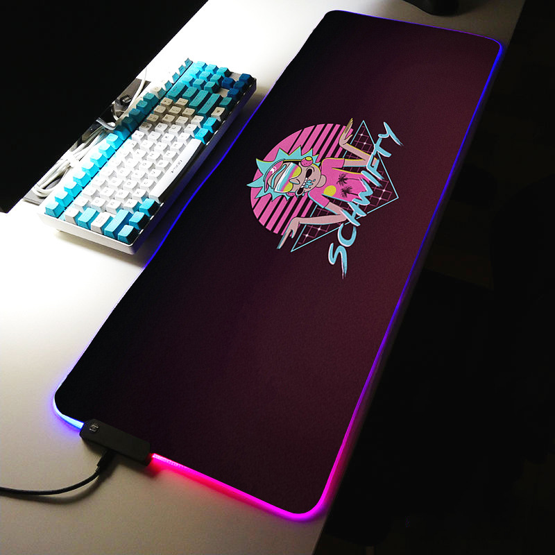 RickandMorty RGB แผ่นรองเมาส์สีดำอุปกรณ์เสริมสำหรับเล่นเกม LED ขนาดใหญ่ MousePad แผ่นรองโต๊ะ PC โต๊ะเสื่อสำหรับเล่นพร้อม Backlit สำหรับหมี Pc XXL