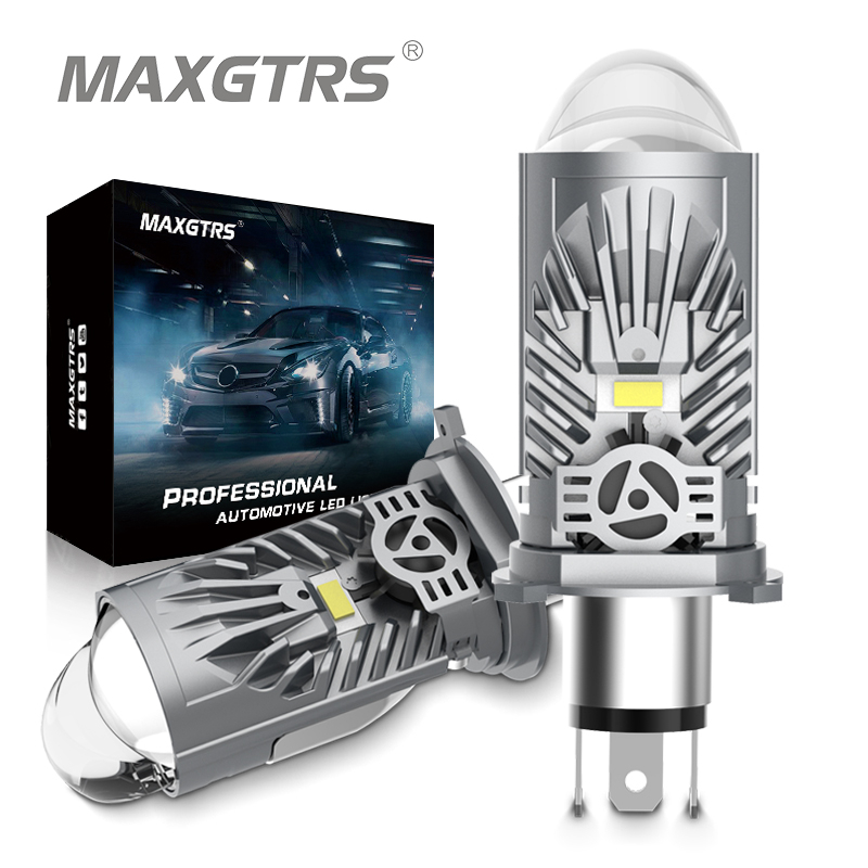 Maxgtrs dual lens h4 led headlight mini projector lens led h4 auto lamp automobile headlight hi/low beam light 55w 12000lm plug& play
